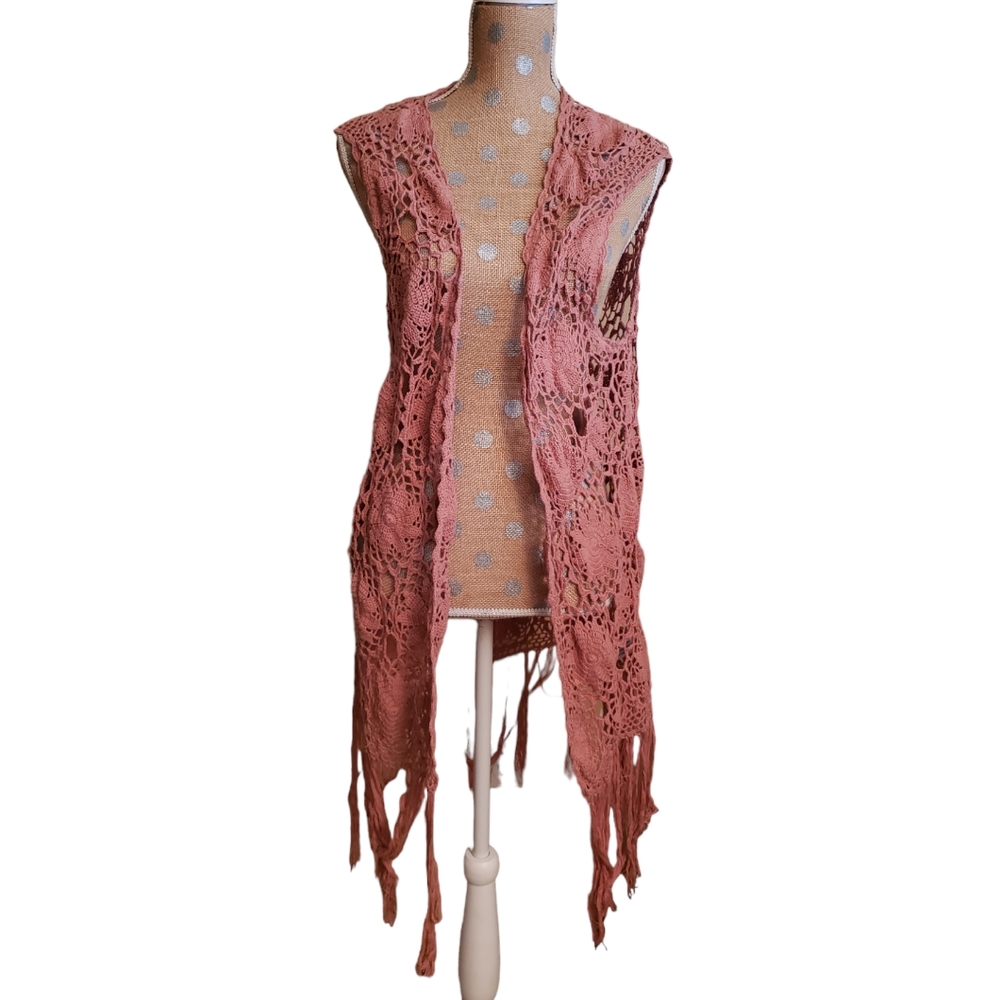 Crochet vest Cardigan cotton pink XL